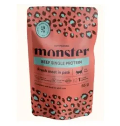 Monster Adult Cat Pouches, Beef, 8x85g