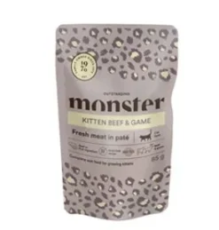 Monster Cat Pouches Kitten Beef/Game, 8x85g